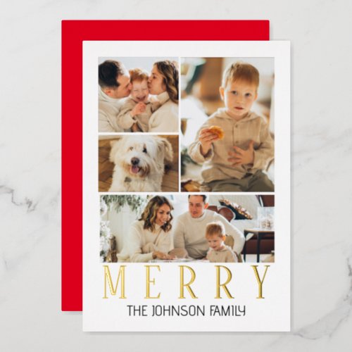 Merry Modern Photo Collage Foil Holiday Card