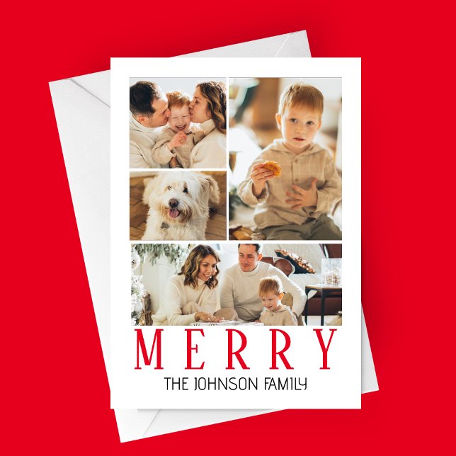 Merry Modern Photo Collage Holiday Card (Modern Merry Photo College Christmas Card | Family Photo Card | Holiday Card | 4 Photos)