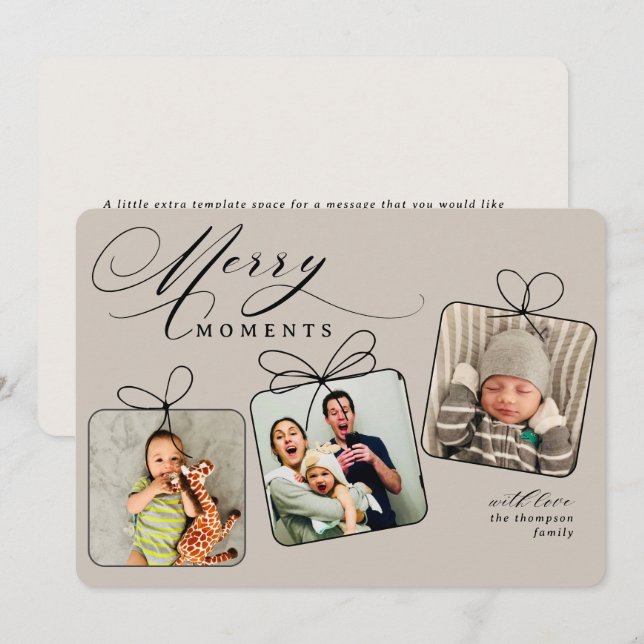 Merry Moments Beige Photo Collage Holiday Card (Front/Back)