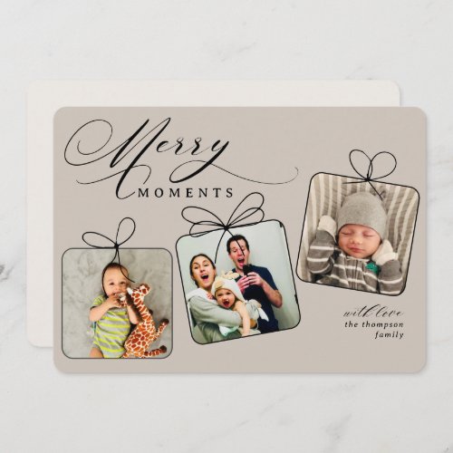 Merry Moments Beige Photo Collage Holiday Card