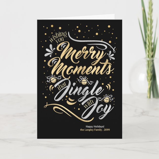 Merry Moments Jingle with Joy Gold Silver Custom Holiday Card (Front)