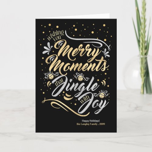 Merry Moments Jingle with Joy Gold Silver Custom Holiday Card