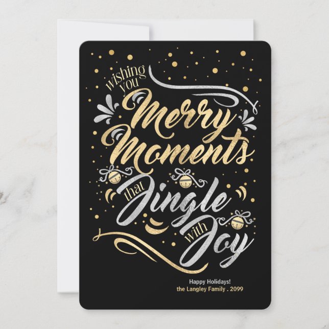 Merry Moments Jingle with Joy Gold Silver Custom Holiday Card (Front)