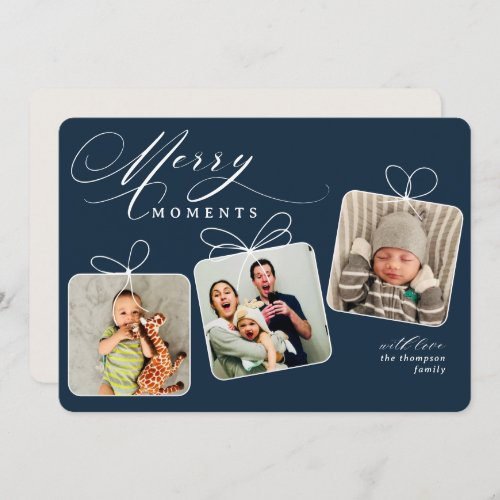 Merry Moments Navy Photo Collage Holiday Card