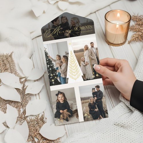 Merry Moments Photo Collage Elegant Evergreen Tree All In One Invitation