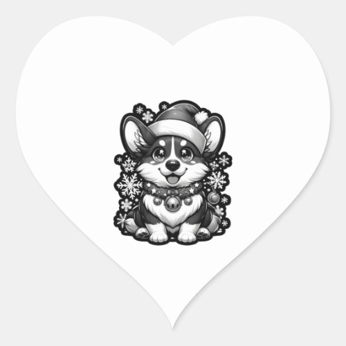 Merry Monochrome Corgi Christmas   Heart Sticker