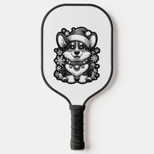 Merry Monochrome Corgi Christmas   Pickleball Paddle