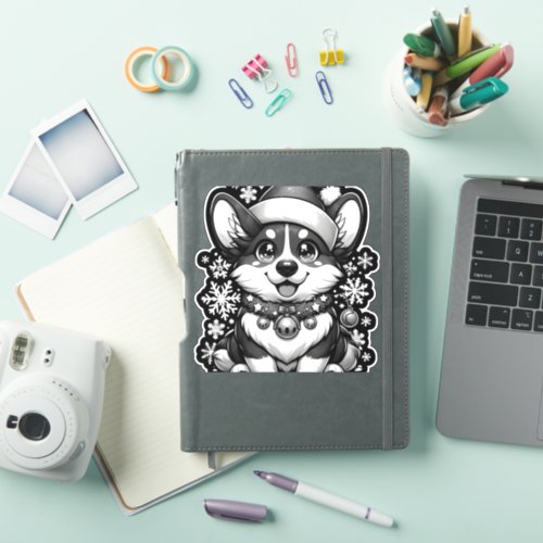 Merry Monochrome Corgi Christmas   Sticker