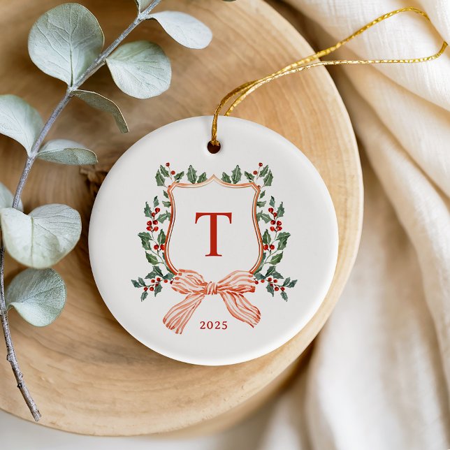 MERRY MONOGRAM Photo Ceramic Ornament (Creator Uploaded)