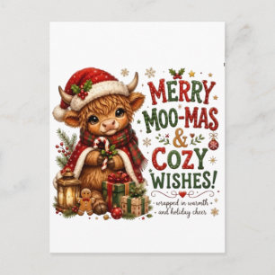 Merry Moo-Mas and Cozy Wishes – Cute Highland Cow Postcard