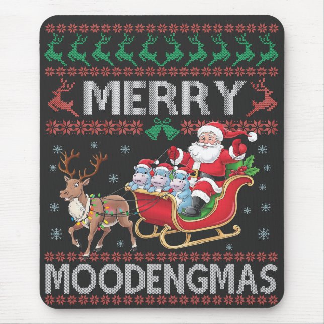 Merry MooDengmas Moo Deng Christmas Santa Hippo Mouse Pad (Front)