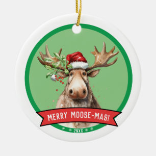 Merry Moose - Mas Holiday Christmas  Ceramic Ornament