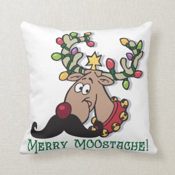 Merry Moose Mustache Throw Pillow by christmasgiftshop at Zazzle