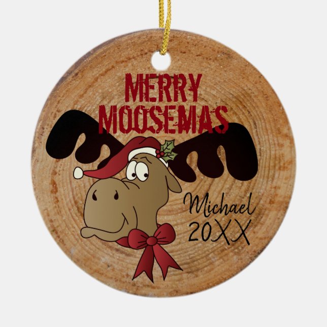 Merry Moosemas Ceramic Ornament (Front)