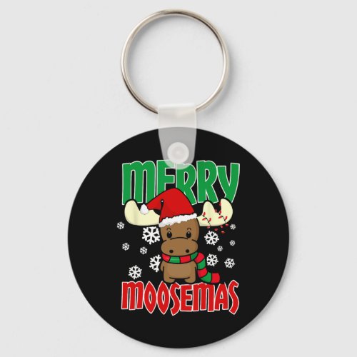 Merry Moosemas Christmas Holiday Moose  Keychain