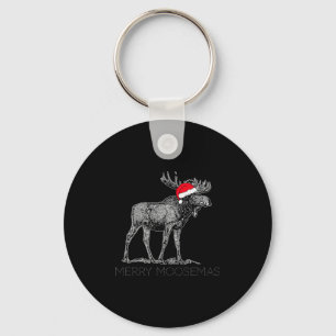 Merry Moosemas Christmas Moose With Santa Hat Keychain