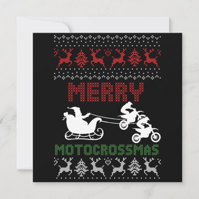 Merry Motocrossmas Deer Ugly Christmas Motorcycle  Invitation (Front)
