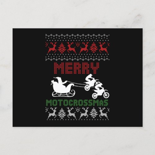 Merry Motocrossmas Deer Ugly Christmas Motorcycle  Postcard