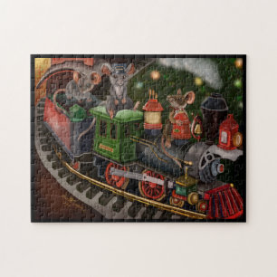 Merry Mouse Holiday Train Jigsaw Puzzle