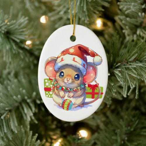 Merry Mouse Kids Christmas Ceramic Ornament