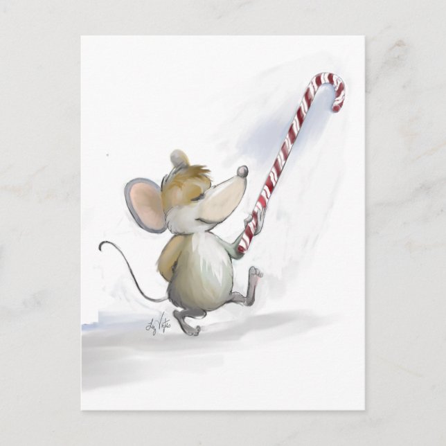 Merry Mouse Moe Holiday Postcard (Front)
