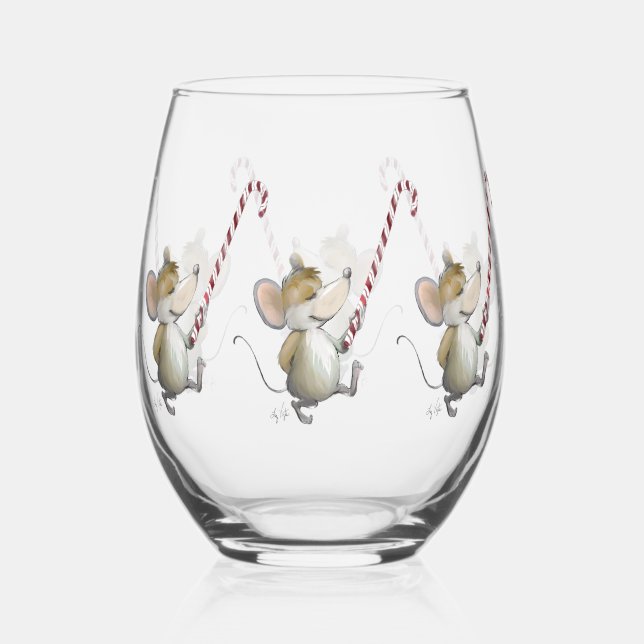 Merry Mouse Moe Stemless Wine Glass (Front)