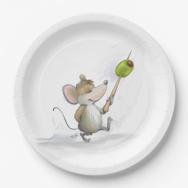 Merry Mouse Moe with Olive Paper Plate (Front)
