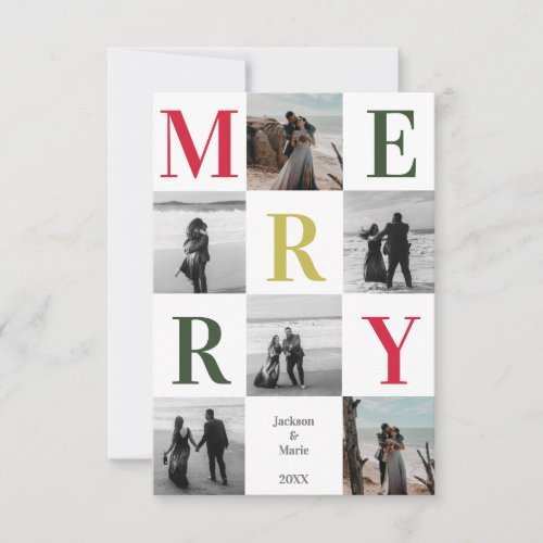 Merry Multi photo Christmas design dark Green