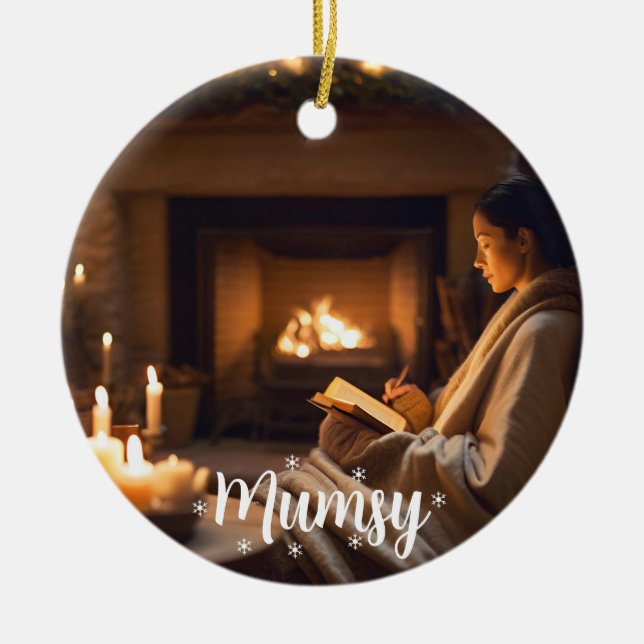 Merry & Mumsy, Cozy Holiday Moments Ceramic Ornament (Front)