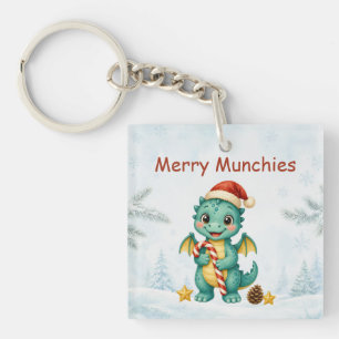 Merry Munchies Teal Candy Cane Dragon Christmas Keychain