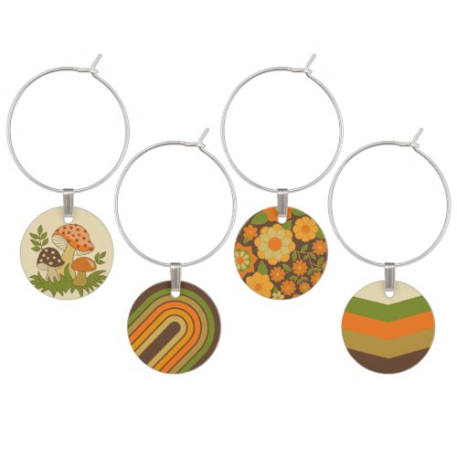 Merry Mushroom _ retro flowers and stripes Wine Charm