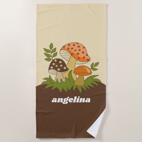 Merry Mushroom with Custom Name Beach Towel