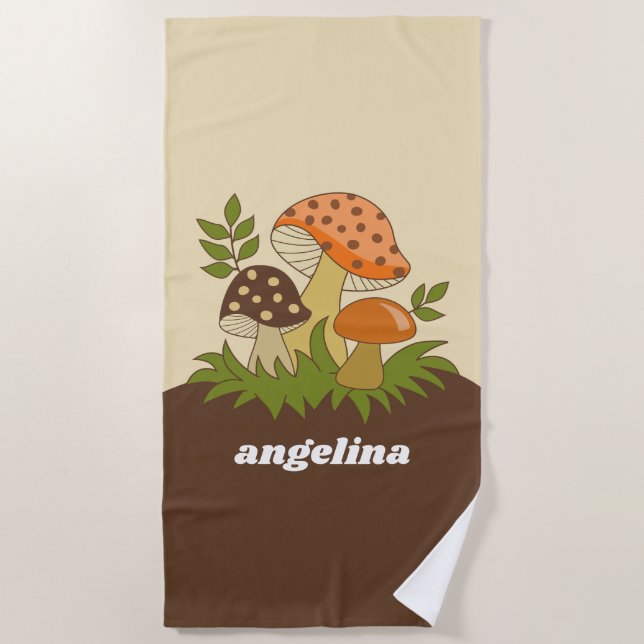 Merry Mushroom with Custom Name Beach Towel (Front)