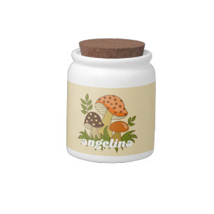 Merry Mushroom with Custom Name Candy Jar