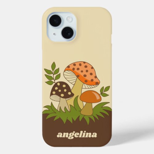 Merry Mushroom with Custom Name iPhone 15 Case