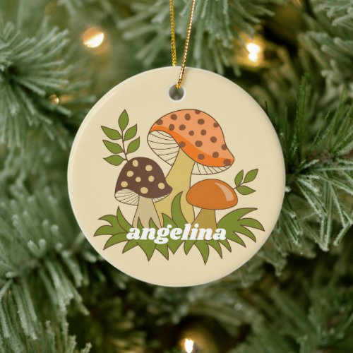 Merry Mushroom with Custom Name Ceramic Ornament