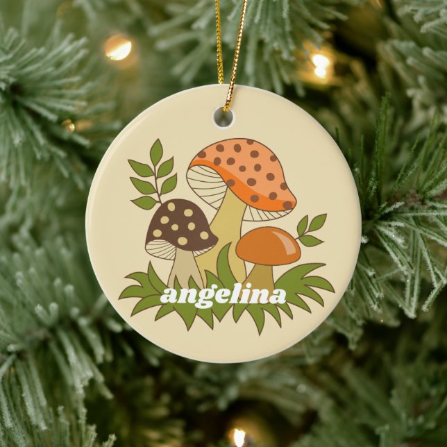 Merry Mushroom with Custom Name Ceramic Ornament (Tree)