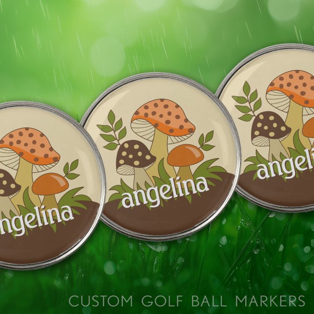 Merry Mushroom with Custom Name Golf Ball Marker (Custom Golf Ball Markers)