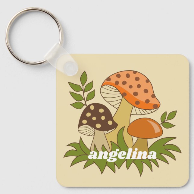 Merry Mushroom with Custom Name Keychain (Front)