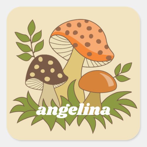 Merry Mushroom with Custom Name Square Sticker