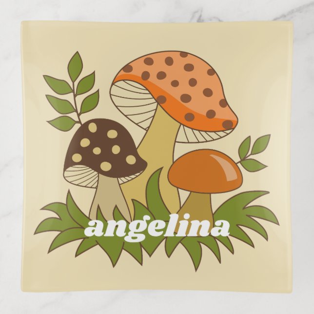 Merry Mushroom with Custom Name Trinket Tray (Front)