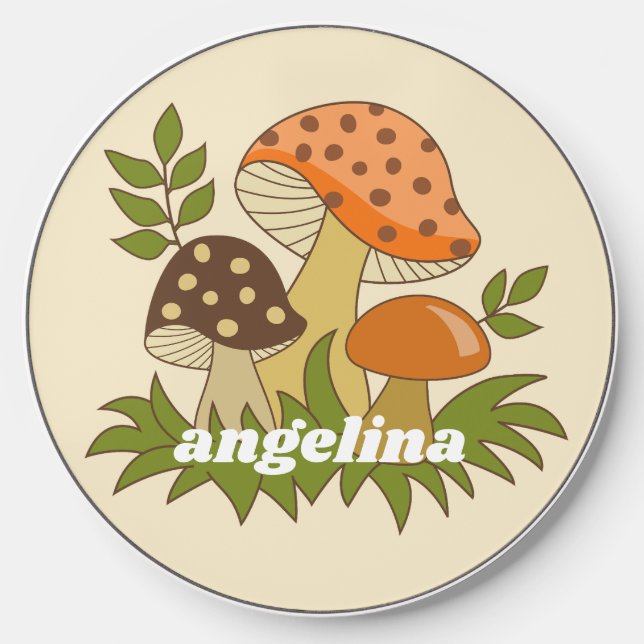 Merry Mushroom with Custom Name Wireless Charger (Front)