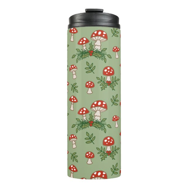 Merry Mushrooms on Celadon Thermal Tumbler (Front)
