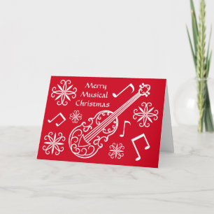 Merry musical Christmas red and white violin Holiday Card