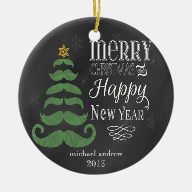 Merry Mustache Chalkboard Christmas Ornament (Front)