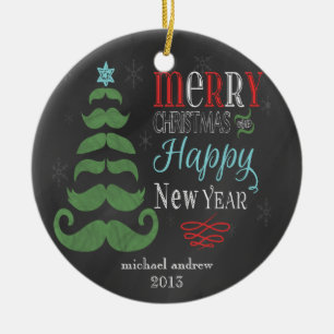 Merry Mustache Chalkboard Christmas Ornament