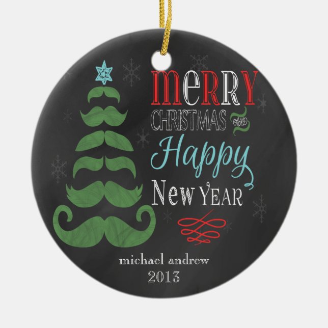Merry Mustache Chalkboard Christmas Ornament (Front)