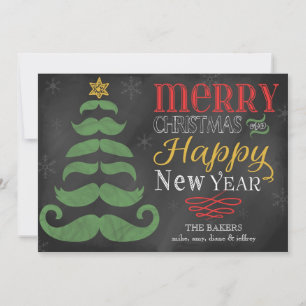 Merry Mustache Chalkboard Flat Christmas Card