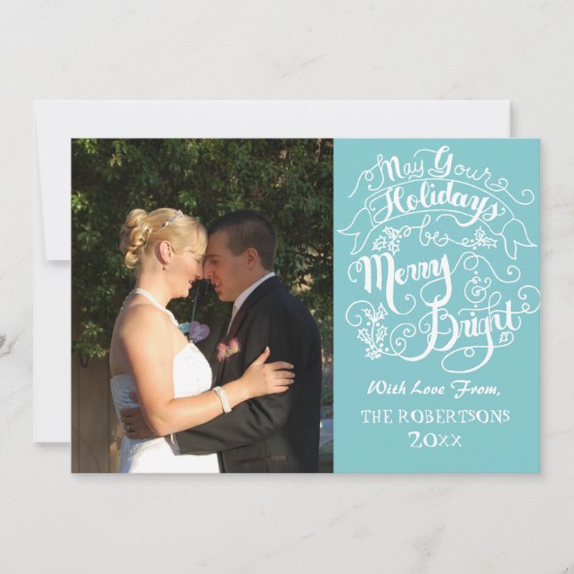 Merry n Bright Holidays Modern Photo Christmas Holiday Card (Front)