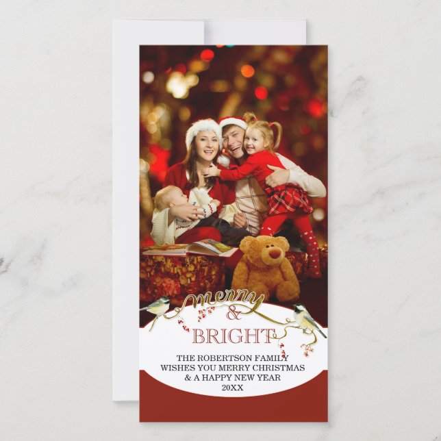 Merry n Bright Holidays Modern Photo Christmas Holiday Card (Front)